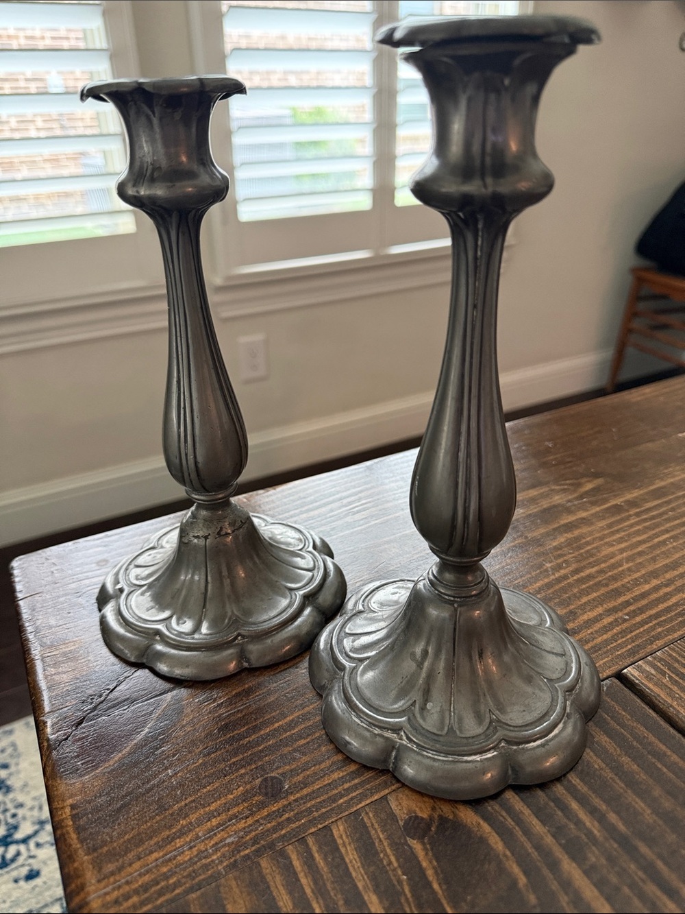 Vintage-Style Gray Metal Candlestick Pair - Picture 2 of 6